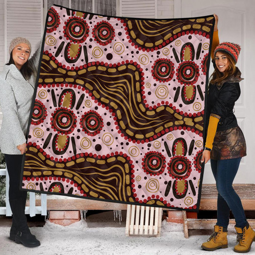 Australia Aboriginal Quilt - Aboriginal Inspired With Pink Background Quilt